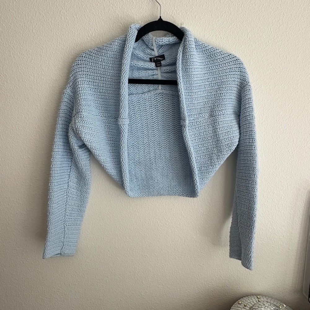 Art Class Girls Blue Knit Shrug Sweater Cardigan Cover Up Large L (10/12)